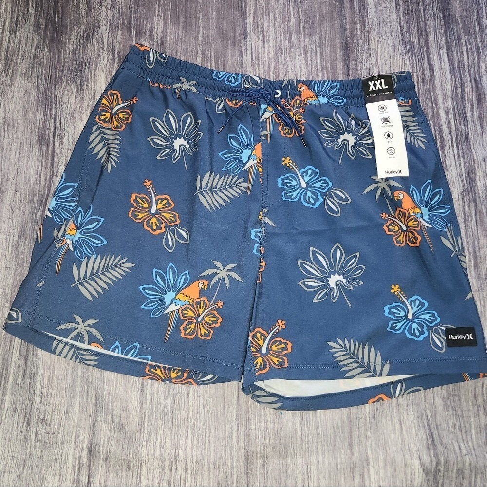 Hurley XXL Swim Trunks Parrot Tropical Floral Hybrid Drawstring Swimsuit Shorts